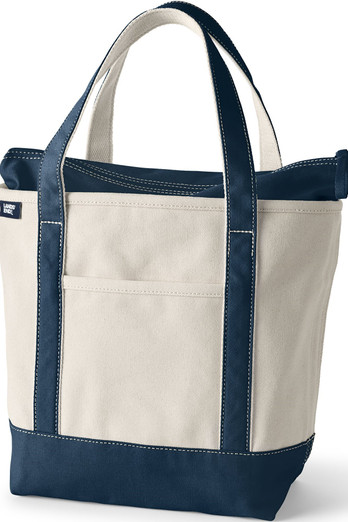 Medium Zip Top Canvas Tote Bag - Natural/Radiant Navy