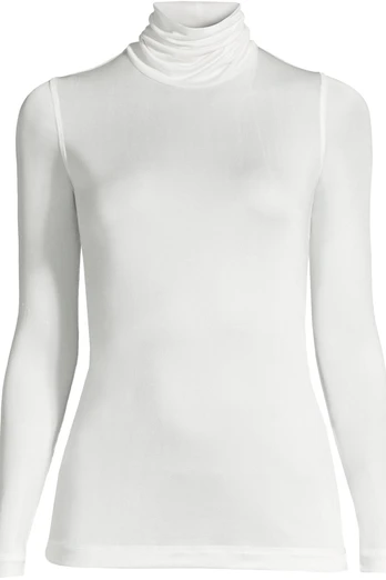 Womens Lightweight Silk Interlock Roll Neck Top - Ivory