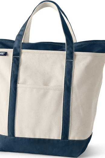 Large Zip Top Canvas Tote Bag - Natural/Radiant Navy