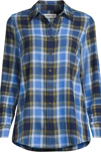 Womens Long Sleeve Flannel Boyfriend Shirt - Blue Vintage Plaid
