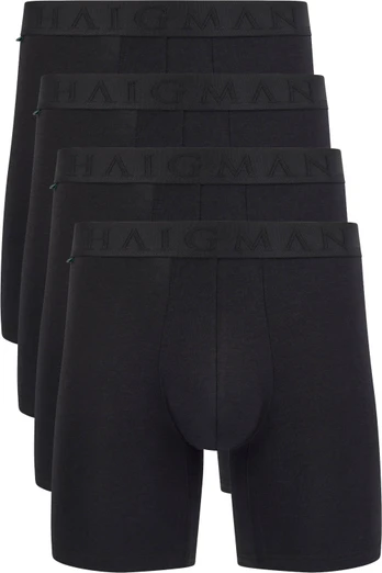 Mens 4 Pack Bamboo Cotton Longer Boxer Trunks - Black
