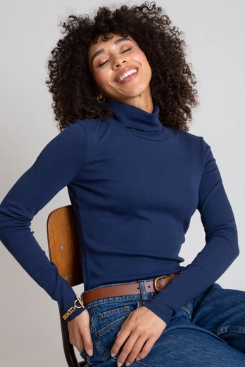 Womens 100% Cotton Portesham Roll Neck Jersey Top - Midnight