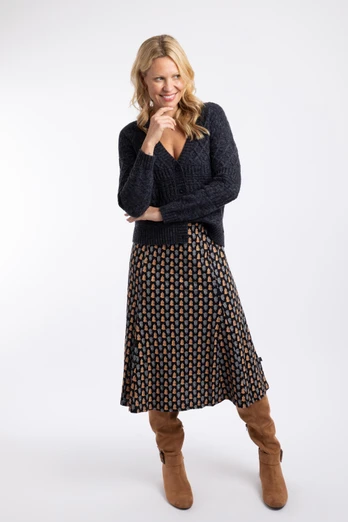 Romaro Womens Printed Jersey Midi Skirt - Yellow Iris
