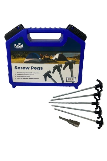 20 Screw Tent and Awning Pegs with Drill Adapter - Screw Pegs with Adaptor