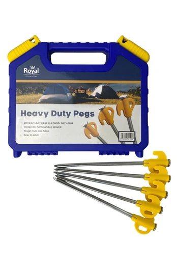 20 Heavy Duty Tent and Awning Pegs 20cm x 7mm - Heavy Duty Pegs with Case