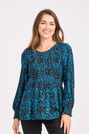 Womens's Leaf Print Soft Touch Tunic - Teal