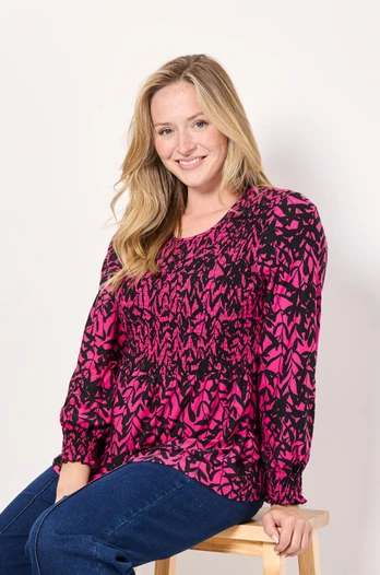 Womens's Leaf Print Soft Touch Tunic - Pink