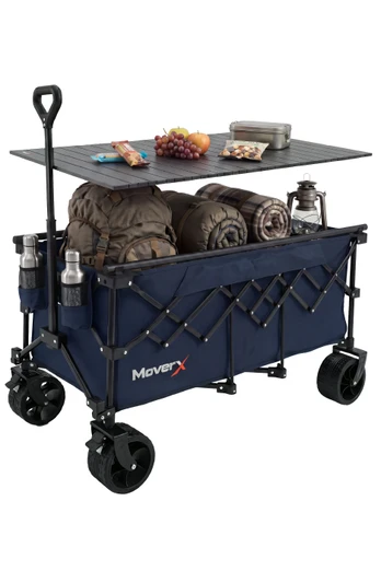 2-in-1 Folding Camping Table Trolley 300L Wagon - Blue
