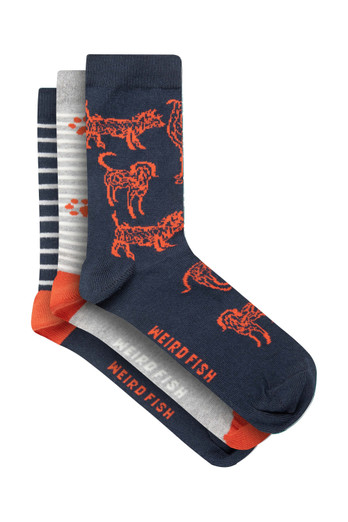 Parade Womens Patterned Socks 3 Pack - Rust Leaves