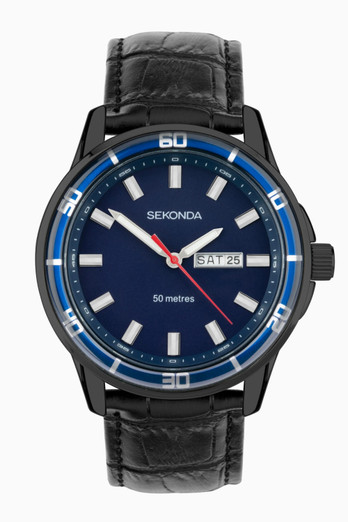 Midnight Men's Watch - Black Alloy/Leather/Blue Dial