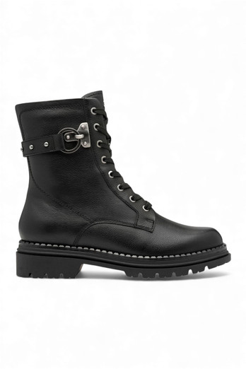 Womens Leather Lace Up Combat Ankle Boots - Black