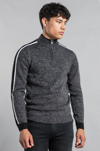 Mens Funnel Neck Jumper with Contrast Sleeve - Black