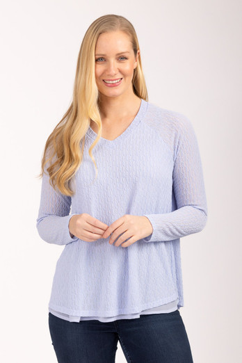 Women's Long Sleeve Stretch Mesh Top - Blue
