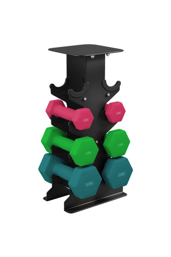 Non Slip Hex Dumbbells Set with Rack - Pink, Light Green, Dark Green