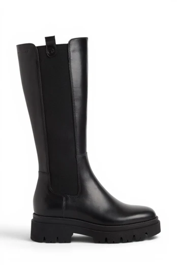 Womens Leather Knee High Heel Long Boots - Black