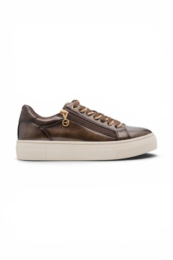 Womens Faux Leather Fashion Lace Up Sneakers - Brown