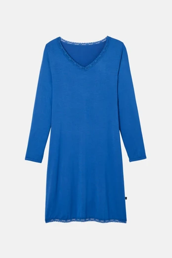 Womens Bamboo Relaxed Lace Nightdress - Blue Moon