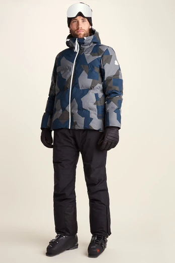 Davos Mens Shower Resistant Insulated Ski Jacket - Blue Geo Camo Print