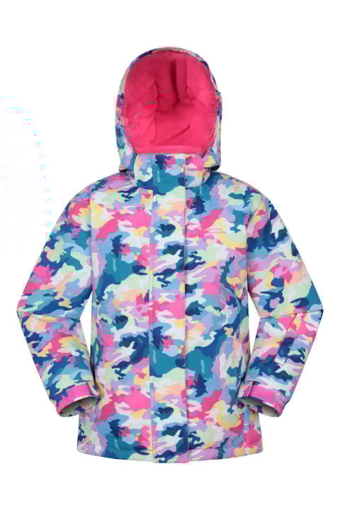 Snowdrop Printed Kids Ski Jacket - Bright Pink