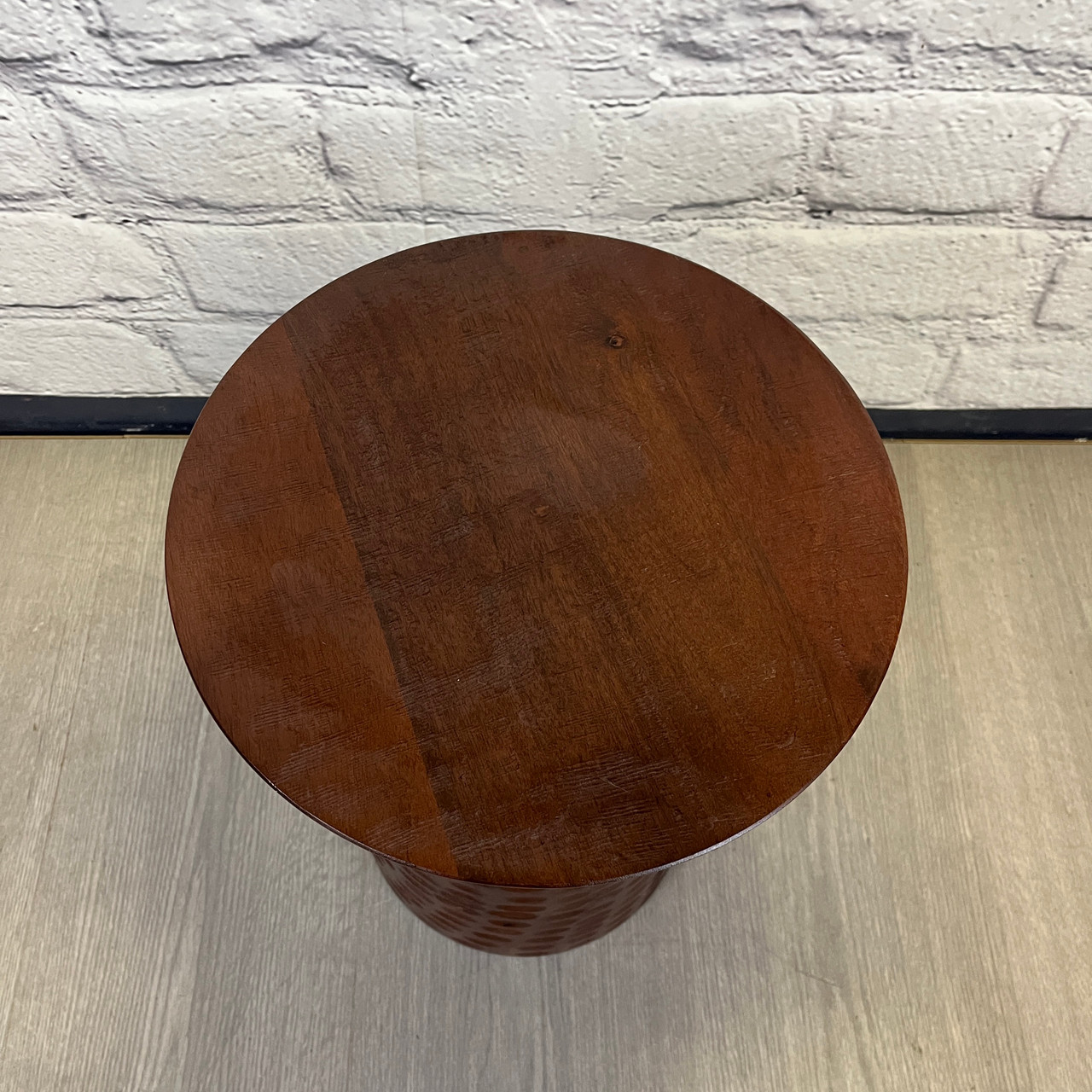 Small Round Brown Wood Side Table End Table Accent Table