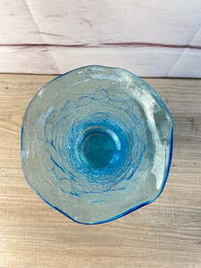 Vintage Blue Crackle Glass Vase 9"