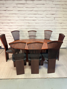 Post Modern Scovby Danish Rosewood Oval Dining Table & Italian Chairs 9pc