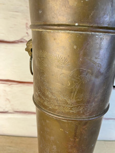 Vintage Brass Umbrella Stand With Etchings