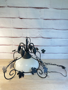 Vintage Wrought Iron Black White Light Fixture Spanish Revival