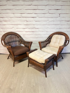 Pier 1 Wicker Chair Set W/ Ottoman 3pc