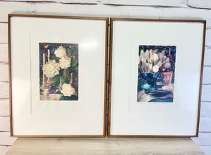 Kathy Haines Dench Tiffany I & II Signed Floral Art 2pc