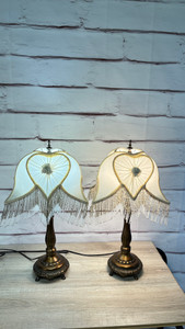 Dale Tiffany Victorin Style Heart Lamps Beaded Fringe 2pc