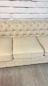 Tan Cream Tufted Roll Arm Couch