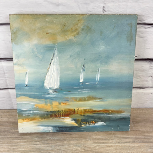 Nautical Abstract Sailboat Landscape Canvas Art Print 16x16"