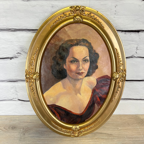 Gold Oval Framed Original Portrait Painting Of Woman