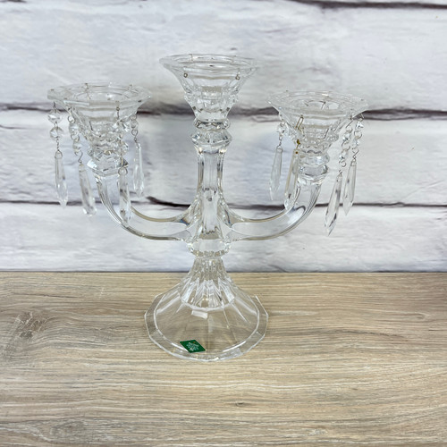 Shannon Crystal 3 Arm Candelabra Candle Holder W/ Prisms