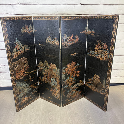 Vintage 4 Panel Asian Room Divider Screen 4ft Tall