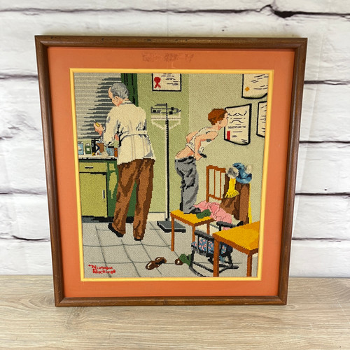 Crewel Textile Embroidered Norman Rockwell Wall Art