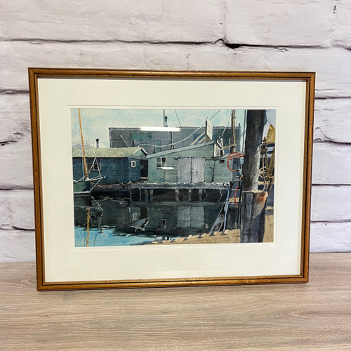 Joan Reeves Watercolor Painting Framed Wall Art Dock Boat Nautical