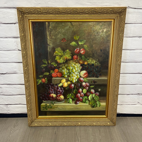 Large Gold Framed Original Painting Fruit Butterflies DeFranco