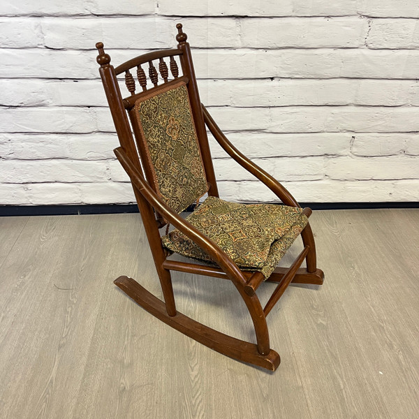Vintage Wood & Fabric Rocking Chair