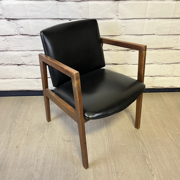 MCM Black Vinyl Faux Leather & Wood Chair