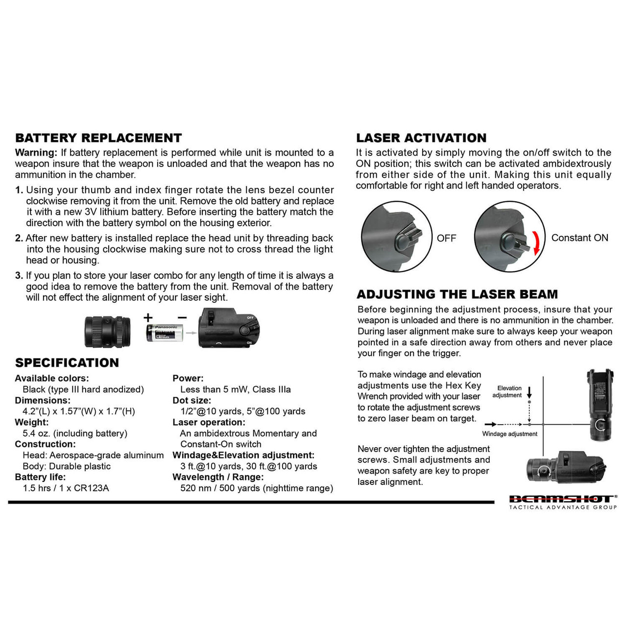 BEAMSHOT BS8200G Triple Dot Green Laser Sight for Pistol with M1913