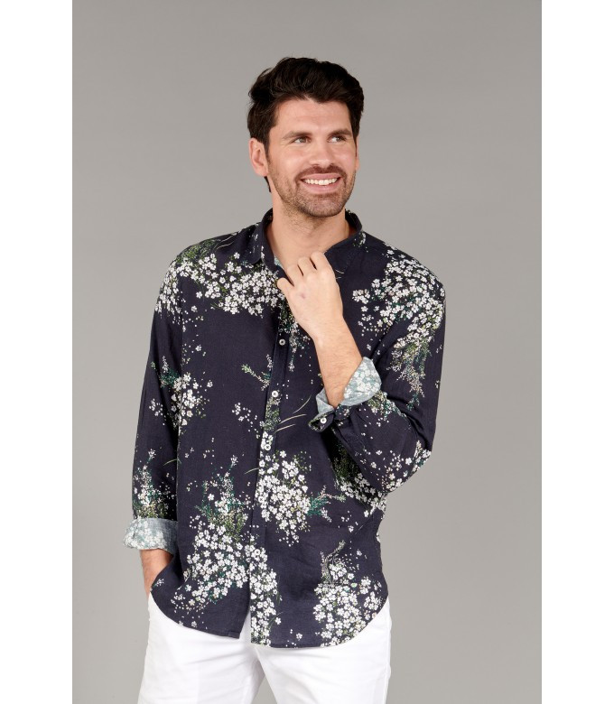 navy blue linen top