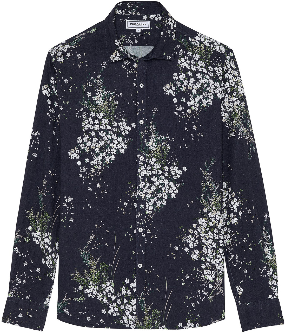 Flower Printed Linen Shirt - Marine - FIORA