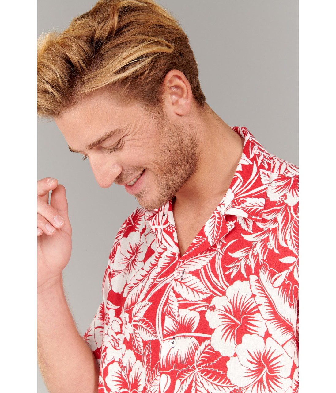 Tropical Floral Linen Shirt - Red - ALOHA