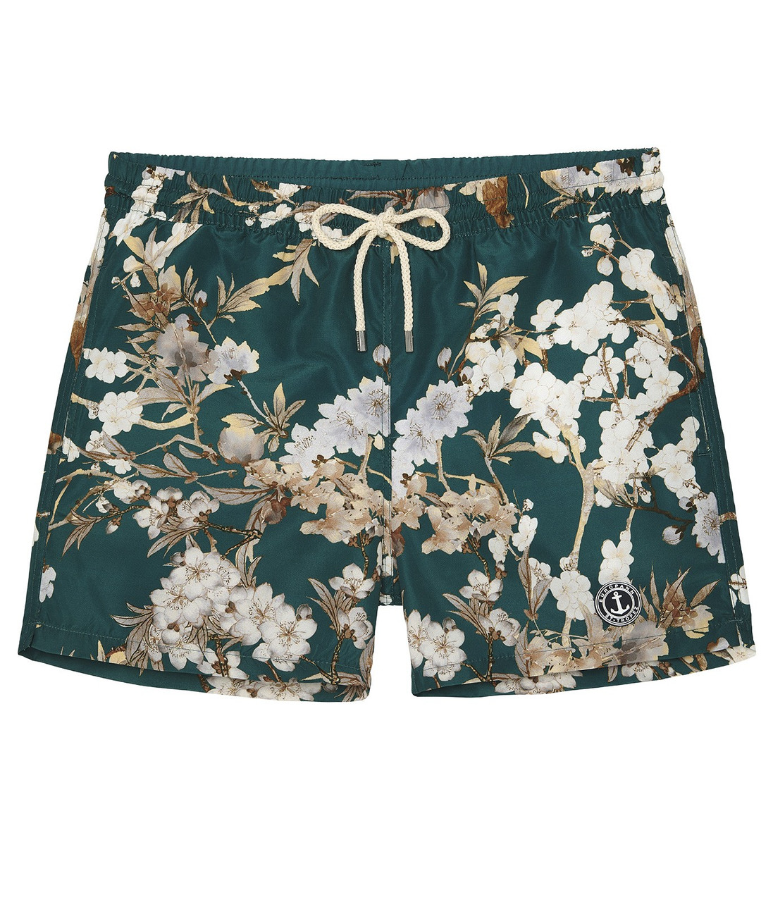 Cherry Flower Print Swim Short - Green 