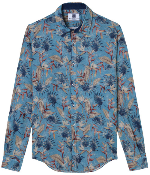 Floral Printed Linen Shirt - Ciel - TIMEO