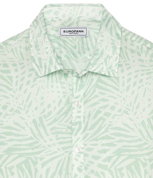 Floral Print Cotton Shirt - Aqua - BLAISE