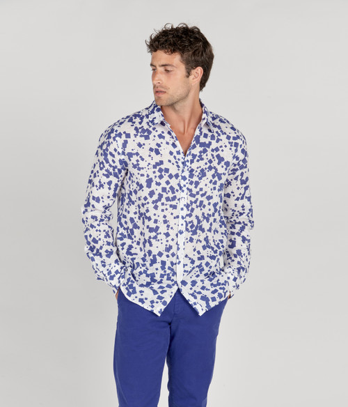 OCTAVE - Navy Blue - Confetti Printed Linen Shirt