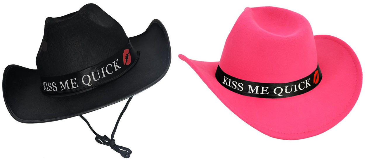 Adults Black or Pink Kiss Me Quick Hat Blackpool Great British Seaside  Novelty Cowboy Hat [One Size]